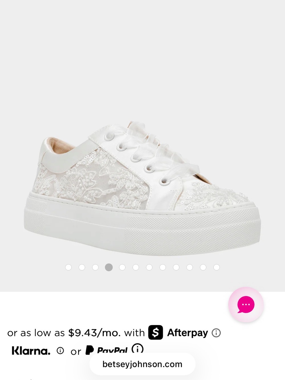 Betsey Johnson White Lace Platform Sneaker with Satin Ribbon Laces - wedding